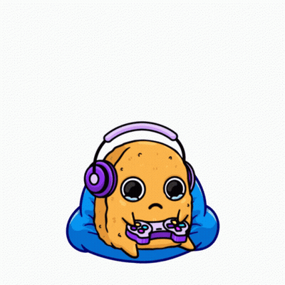 A Potato Wearing Headphones And Holding A Game Controller With The Words Game Over Behind It GIF