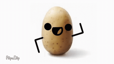 A Potato With A Face And Arms Drawn On It . GIF