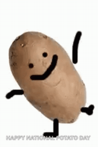 A Potato With Arms And Legs Is Dancing With A Face On It . GIF