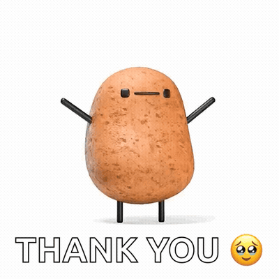 A Potato With Arms And Legs Is Standing Next To The Words Thank You GIF