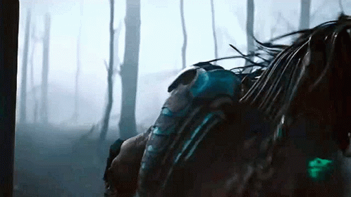 A Predator Is Walking Through A Foggy Forest In A Movie . GIF