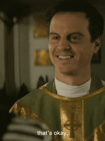 A Priest Says " It Gives Me Some Edge " In A Close Up GIF