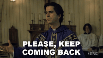 A Priest Says Please Keep Coming Back In A Church GIF