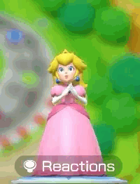 A Princess Peach Figurine With The Words Reactions Below It GIF