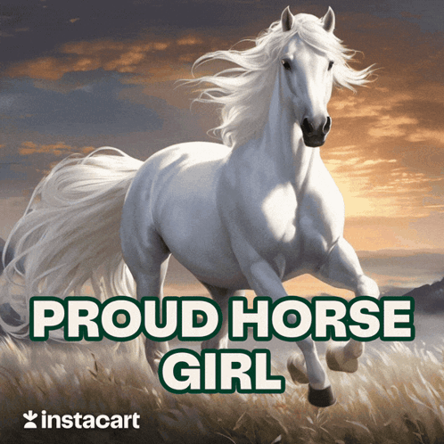 A Proud Horse Girl Poster With A White Horse GIF