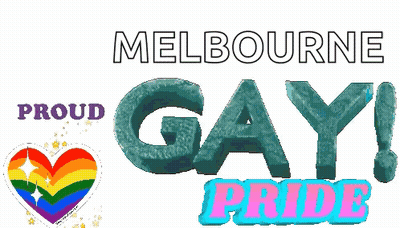 A Proud Melbourne Pride Poster With A Rainbow Heart GIF