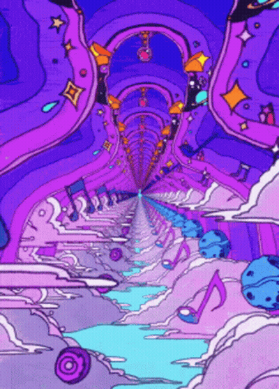 A Psychedelic Drawing Of A Tunnel With Music Notes GIF