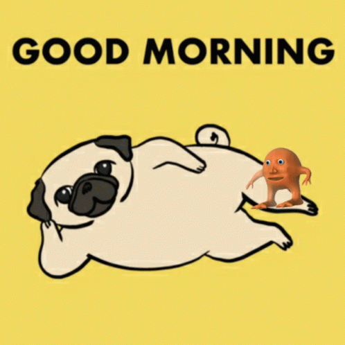 A Pug Dog Is Laying Down Next To A Cartoon Egg With Arms And Legs GIF