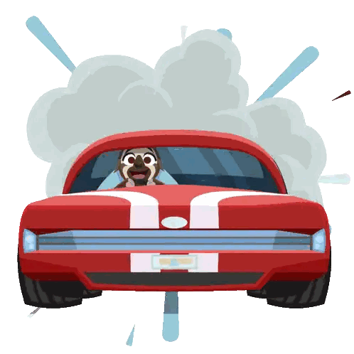 A Pug Driving A Red Ford Mustang With Smoke Coming Out Of It Sticker