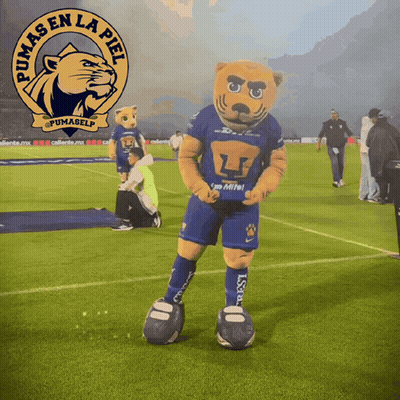 A Pumas En La Piel Logo With A Mascot On The Field GIF