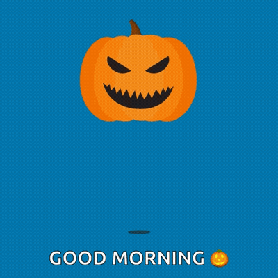 A Pumpkin With A Face On It And The Words Good Morning Below It GIF