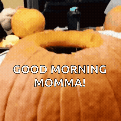 A Pumpkin With A Hole In It And The Words Good Morning Momma GIF