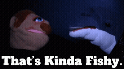 A Puppet And A Dolphin With The Words That 'S Kinda Fishy GIF