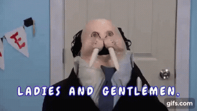 A Puppet Of A Walrus Is Standing In Front Of A Door And Says `` My Name Is Wobbly Walrus '' . GIF