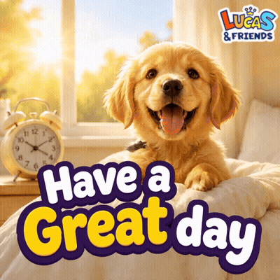 A Puppy Is Laying On A Bed With The Words Have A Great Day GIF