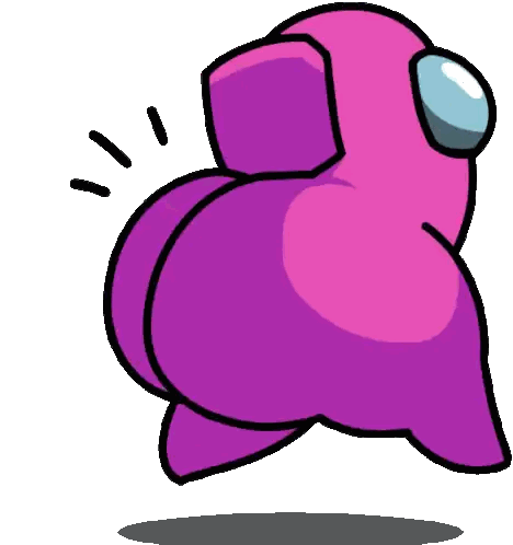 A Purple Among Us Character With A Big Butt Is Standing On A White Background . Sticker