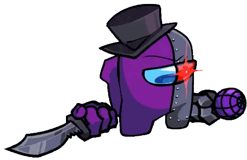 A Purple Among Us Character With A Top Hat And A Knife Sticker