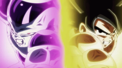 A Purple And A Yellow Cartoon Character Are Fighting GIF