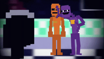 A Purple And An Orange Pixel Character Are Standing Next To Each Other On A Checkered Floor GIF