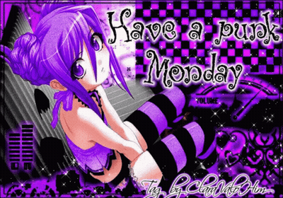 A Purple And Black Anime Girl With The Words Have A Punk Monday Written On It GIF