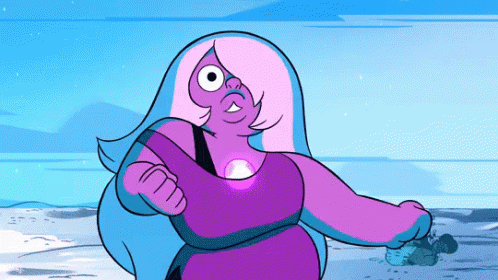 A Purple And Blue Cartoon Character With A Pearl In Her Chest GIF