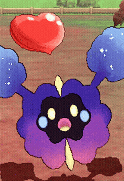 A Purple And Blue Cartoon Character With A Red Heart In The Air GIF