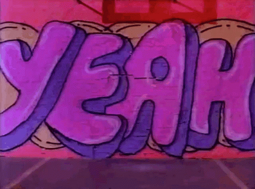 A Purple And Blue Graffiti Wall With The Word Yeah Written On It GIF