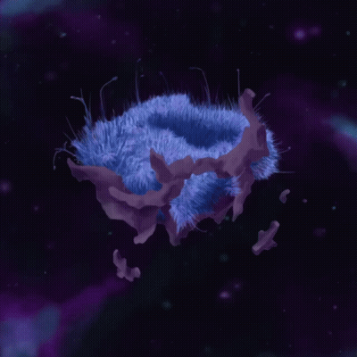 A Purple And Blue Jellyfish Floating In The Space GIF