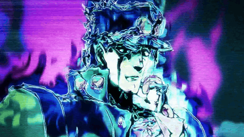 A Purple And Blue Painting Of A Man With A Hat GIF