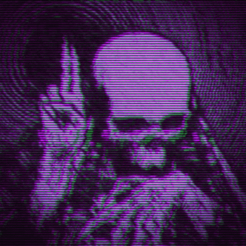 A Purple And Green Image Of A Skull With A Beard . GIF