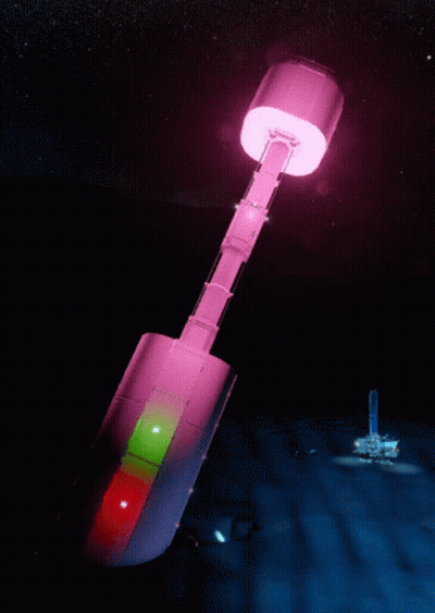 A Purple And Green Object Is Floating In The Dark GIF