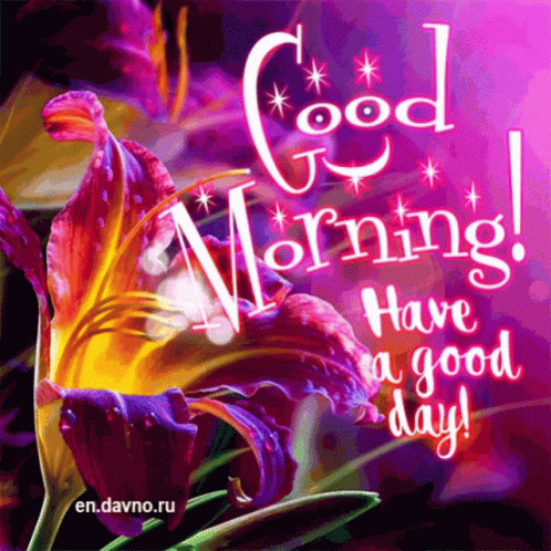 A Purple And Orange Flower With The Words Good Morning Have A Good Day GIF