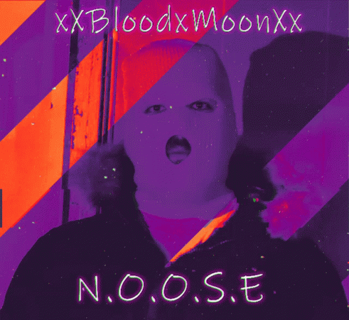 A Purple And Orange Poster With A Person Wearing A Mask And The Words Noose On It GIF