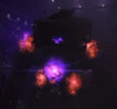 A Purple And Red Glowing Object In A Dark Background GIF
