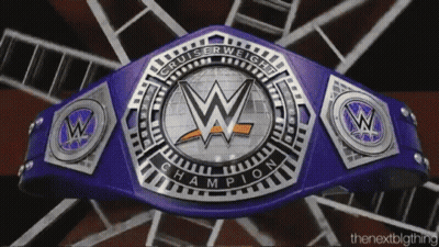 A Purple And Silver Wrestling Belt That Says Cruiserweight Champion On It GIF