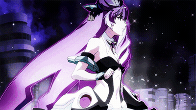A Purple And White Anime Character With A Very Long Hair GIF