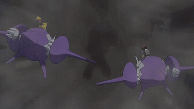 A Purple And White Cartoon With The Words Dialgas Jumpscare On It GIF