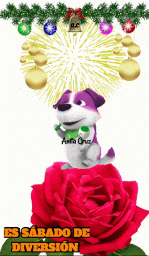 A Purple And White Dog Is Sitting On A Red Rose GIF