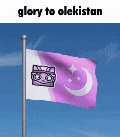 A Purple And White Flag With The Words Glory To Olekistan Written Above It GIF