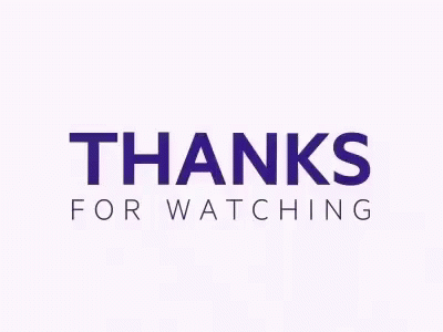A Purple And White Logo That Says `` Thanks For Watching '' On A White Background . GIF
