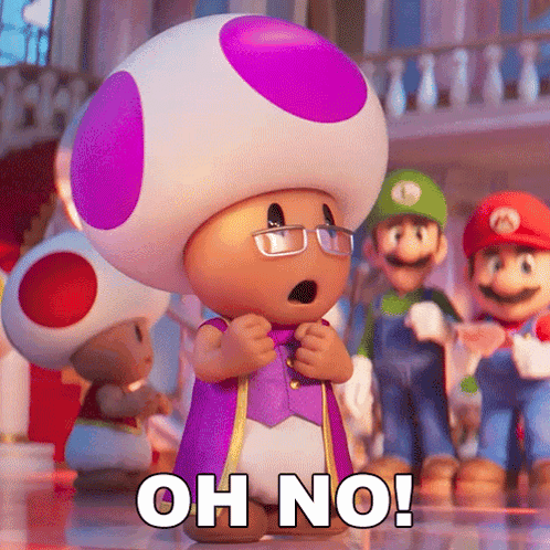 A Purple And White Toad With Glasses And The Words Oh No GIF
