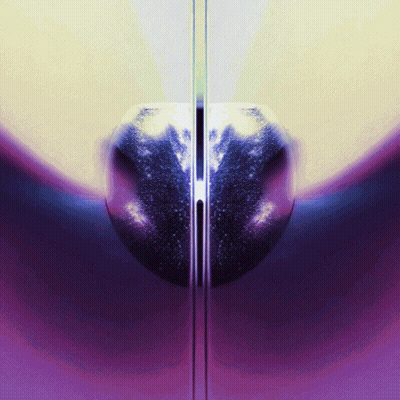 A Purple And Yellow Background With A Sphere On It GIF