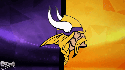 A Purple And Yellow Background With A Viking On It GIF