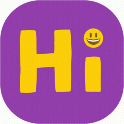 A Purple And Yellow Hi Sign With A Smiley Face GIF