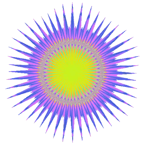 A Purple And Yellow Starburst With A Circular Pattern Sticker