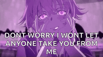 A Purple Anime Character With A Quote That Says " Dont Worry I Won T Let Anyone Take You From Me " GIF