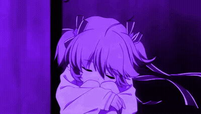 A Purple Anime Girl With Pigtails Is Sleeping In A Purple Room GIF
