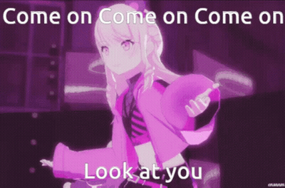A Purple Anime Girl With The Words Come On Come On Look At You GIF