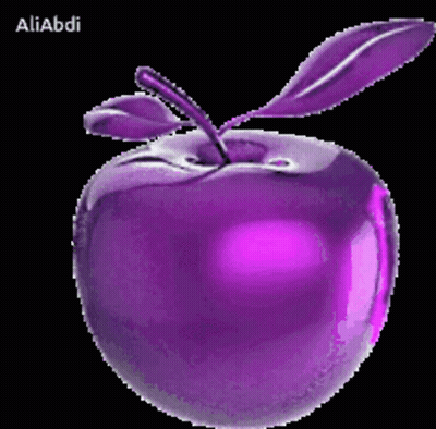 A Purple Apple With A Black Background And The Name Aliabdi On It GIF