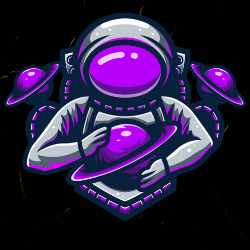 A Purple Astronaut Holding A Purple Planet With A Join Now Sign Below Him GIF